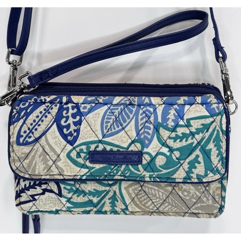 Vera Bradley Blue & Aqua All in One Crossbody Purse Bag RFID Protection & Strap